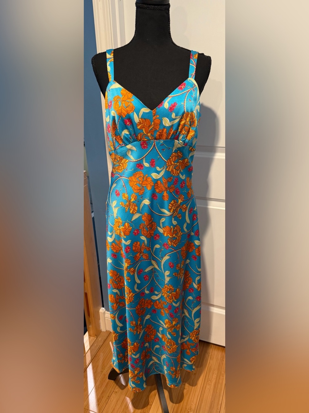sofia by sofia vergara Turquoise Floral Maxi Dress with Orange Accents